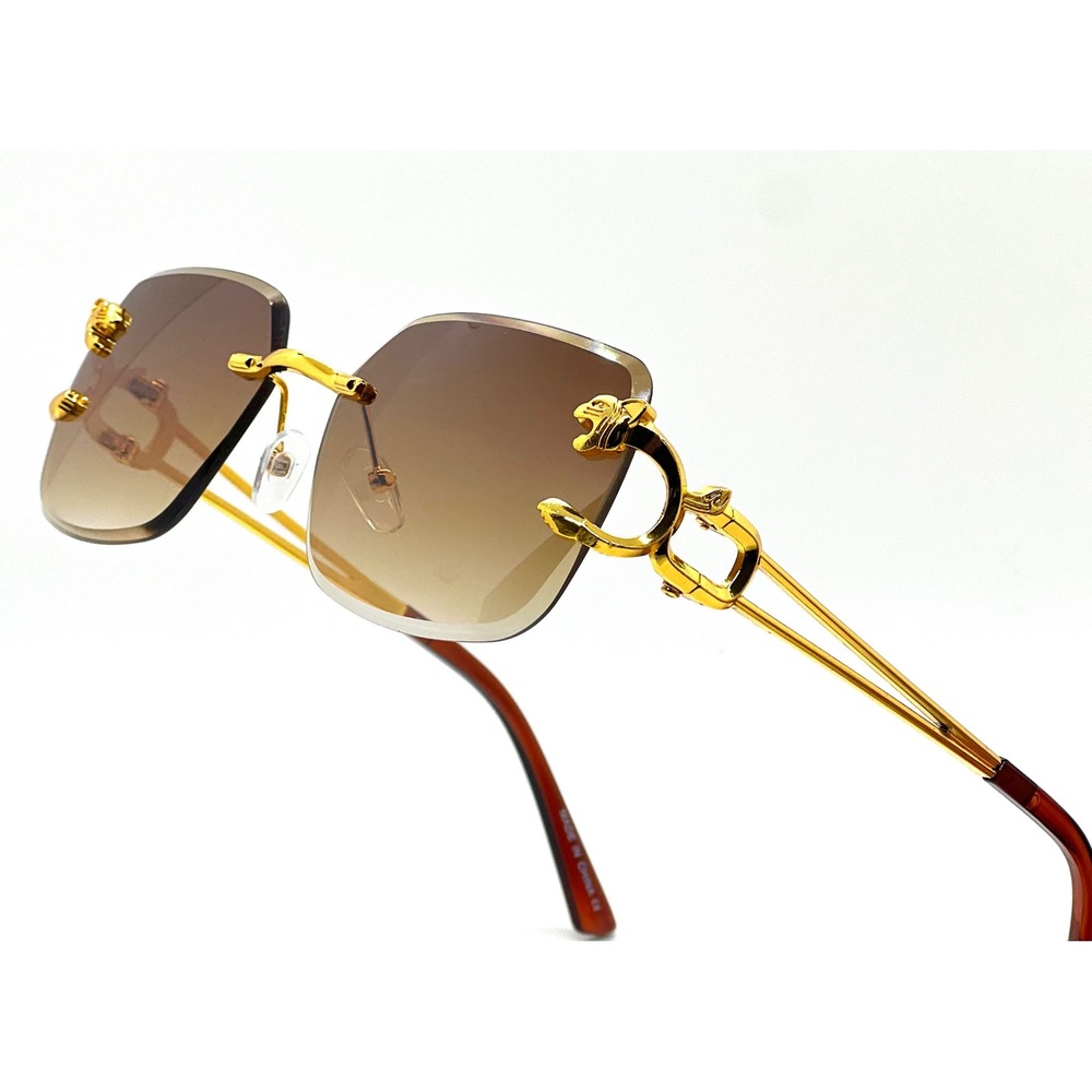 Sunglasses Men Square Gold Leopard Designer Shades Fashion Eyewear Brown Lens